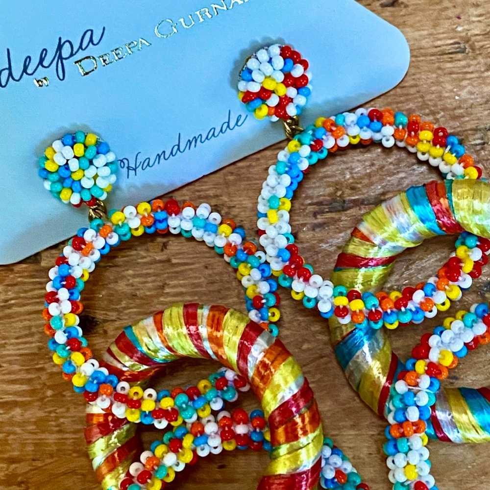 NWT Deepa Gurnani Beaded Triple Hoop Chandeliers - Picture 5 of 15